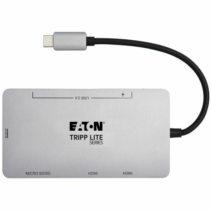 Eaton Tripp Lite Series USB-C Dock, Dual Display - 4K 60 Hz HDMI, USB 3.x (5Gbps) Hub Ports, Memory Card, 100W PD Charging, Gray — U442-DOCK8-GG