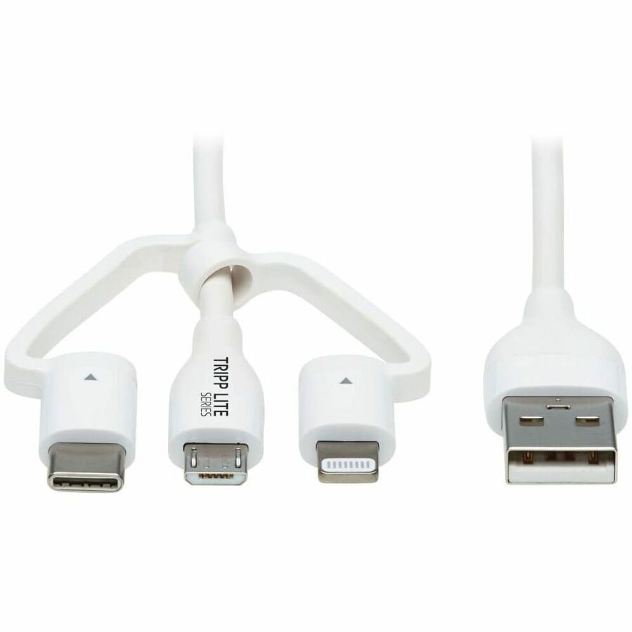 Eaton Tripp Lite Series Safe-IT Universal USB-A to Lightning, USB Micro-B and USB-C Sync/Charge Antibacterial Cable (M/3xM), MFi Certified, White, 4 ft. (1.2 m) — M101AB-004-LMCW