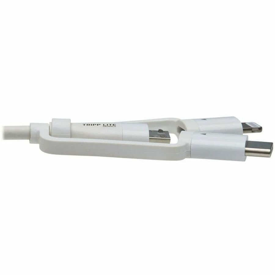 Eaton Tripp Lite Series Safe-IT Universal USB-A to Lightning, USB Micro-B and USB-C Sync/Charge Antibacterial Cable (M/3xM), MFi Certified, White, 4 ft. (1.2 m) — M101AB-004-LMCW