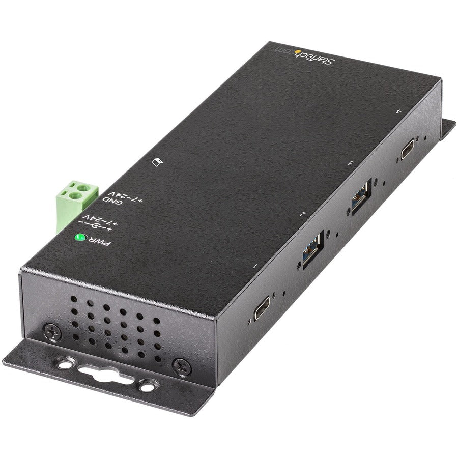 StarTech.com 4 Port USB C Hub 10Gbps, Metal Industrial USB-C Hub, 2x USB-C & 2x USB-A, ESD Surge Protection, Self-Powered USB Type-C Hub — HB31C2A2CME