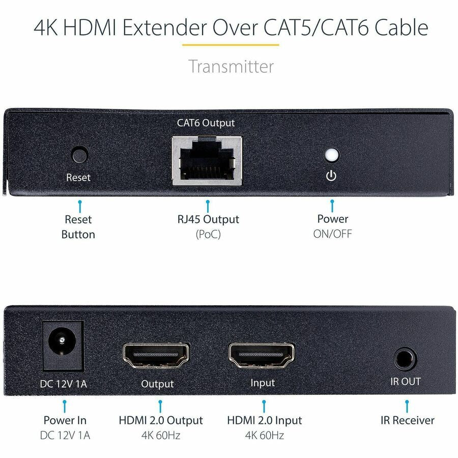 StarTech.com 4K HDMI Extender Over CAT5/CAT6 Cable, 4K 60Hz Video Extender Up to 230ft (70m), HDMI Over Ethernet Cabling, S/PDIF Audio Out — 4K70IC-EXTEND-HDMI