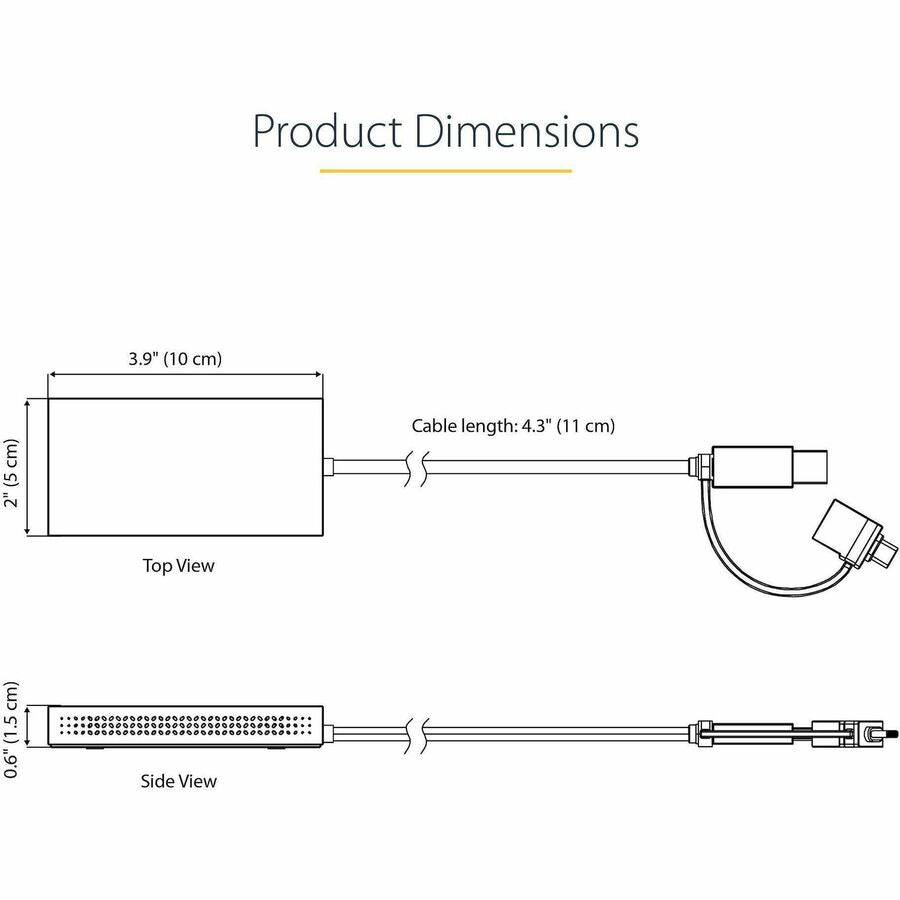 StarTech.com USB to Dual HDMI Adapter, USB A/C to 2x HDMI Displays (1x 4K30, 1x 1080p), USB 3.0 to HDMI Converter, 4in/11cm Cable, Win/Mac — 107B-USB-HDMI