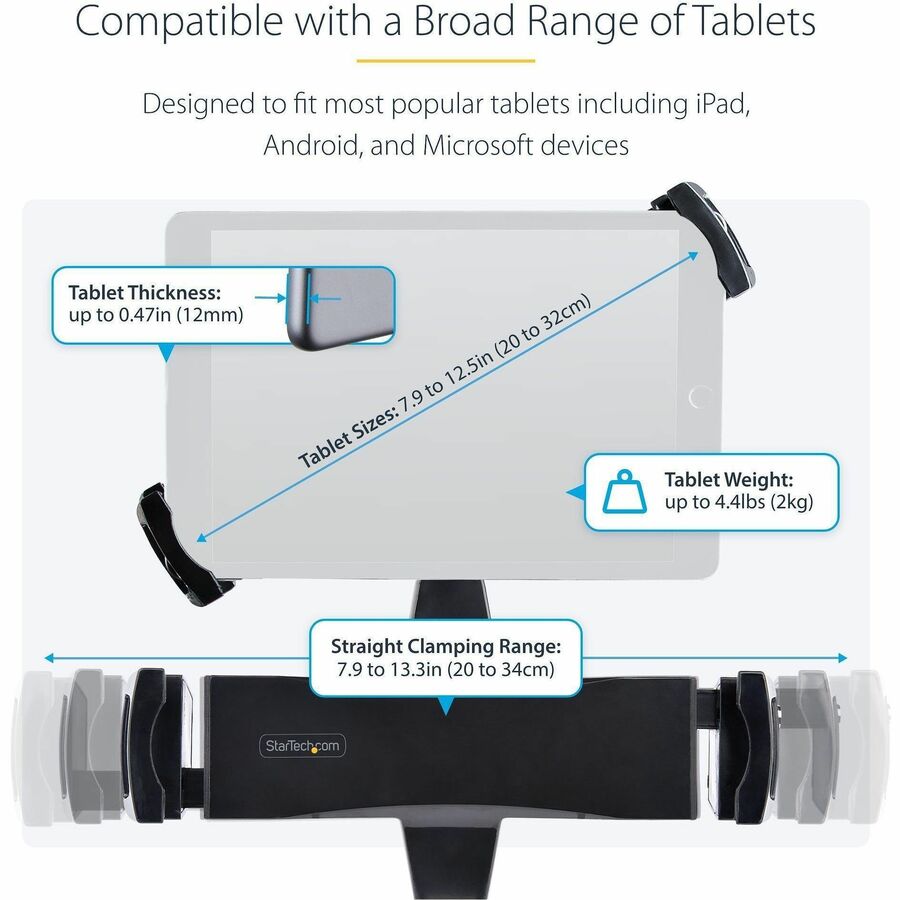 StarTech.com VESA Mount Adapter for Tablets 7.9 to 12.5in, Up to 2kg /4.4lb, 75x75/100x100, Universal Anti-Theft Tablet VESA Mount Clamp — TABLET-VESA-ADAPTER
