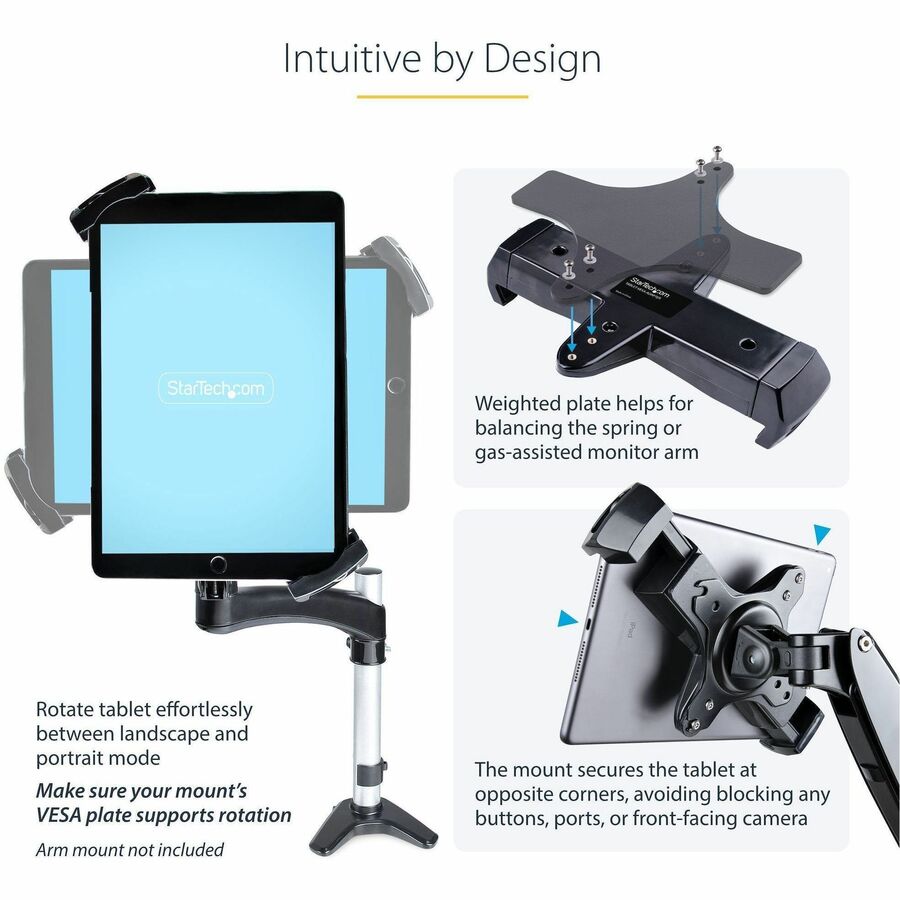 StarTech.com VESA Mount Adapter for Tablets 7.9 to 12.5in, Up to 2kg /4.4lb, 75x75/100x100, Universal Anti-Theft Tablet VESA Mount Clamp — TABLET-VESA-ADAPTER