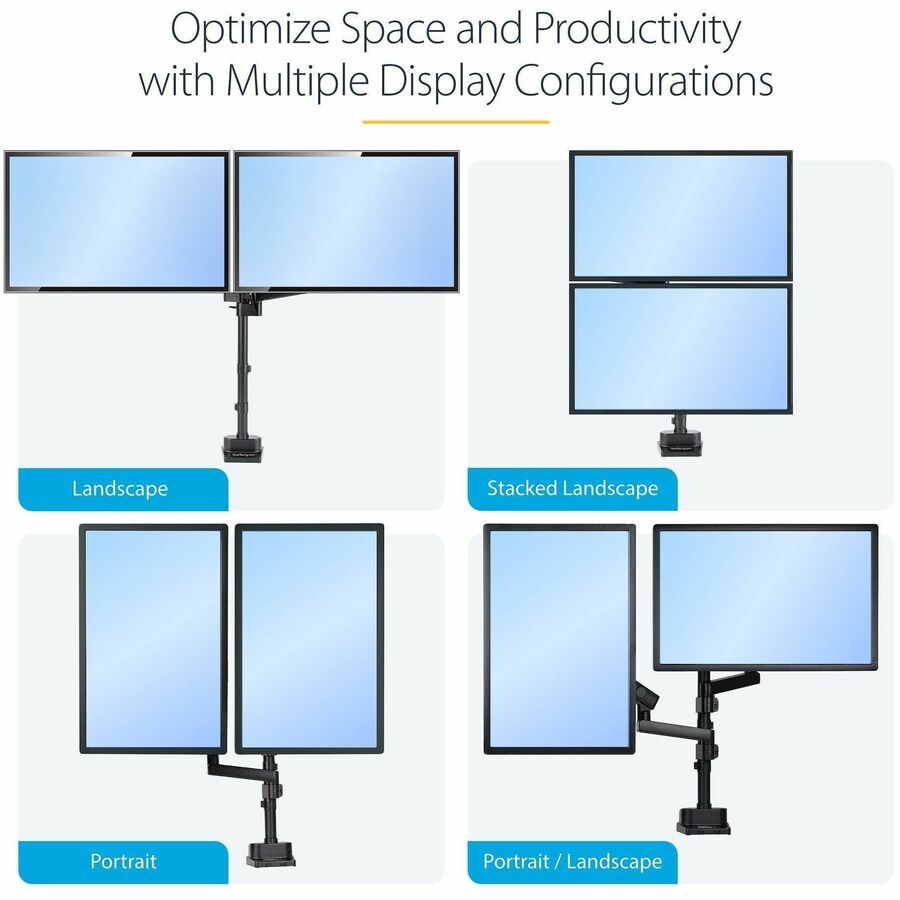 StarTech.com Desk Mount Dual Monitor Arm, Height Adjustable Monitor Mount for 2x VESA Displays up to 32" (17.6lb/8kg), Mechanical Spring — ARMDUALPIVOT