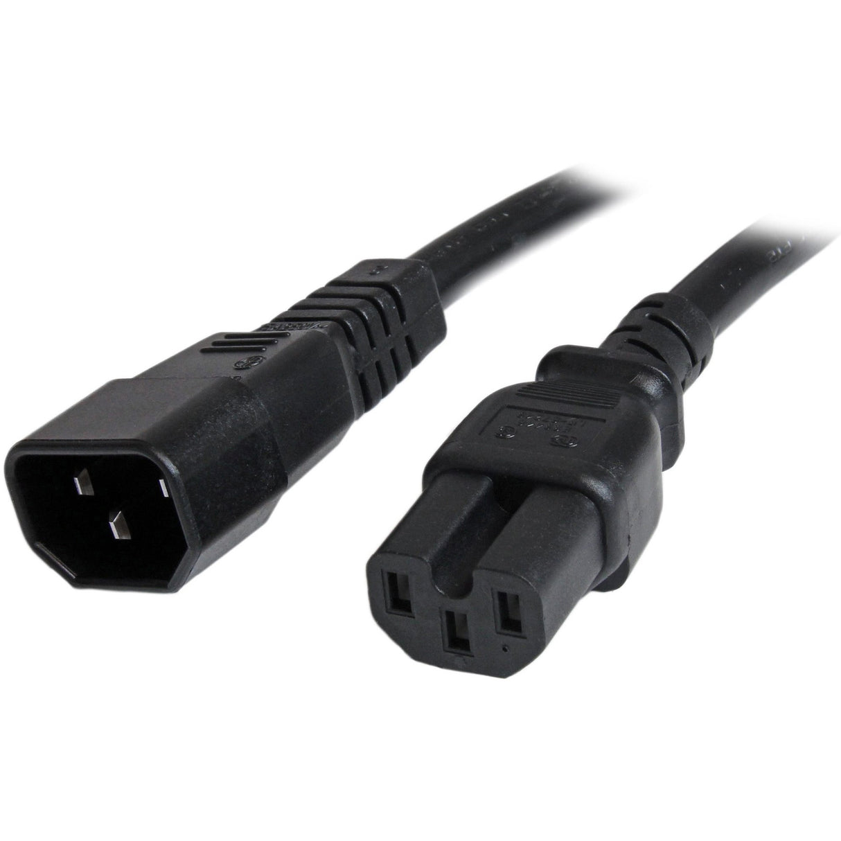 StarTech.com 6ft (1.8m) Heavy Duty Extension Cord, IEC C14 to IEC C15 Black Extension Cord, 15A 250V, 14AWG, Heavy Gauge Power Cable — PXTC14C156