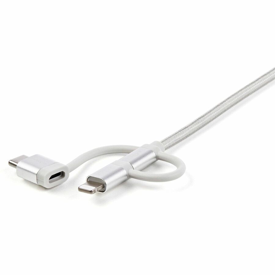 StarTech.com 6ft (1.8m) USB Multi-Charging Cable, USB-A to Lightning/USB-C/Micro-USB, Apple MFi Certified, Braided Nylon Jacket; USB 3-in-1 Charger Cable/Cord — LTCUB6GR
