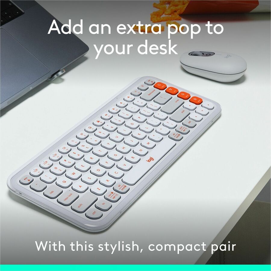 Logitech POP ICON COMBO, Bluetooth Keyboard and Mouse Combo, Comfortable Typing, Programmable Keys and Buttons, Quiet Clicks (Off-white & Orange) — 920-013104