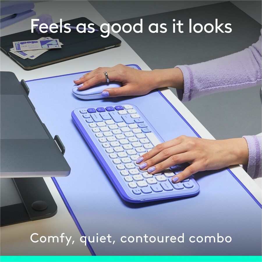 Logitech POP ICON COMBO, Bluetooth Keyboard and Mouse Combo, Comfortable Typing, Programmable Keys and Buttons, Quiet Clicks (Lilac & Off-white) — 920-013043