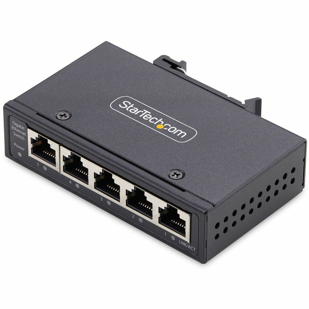 StarTech.com 5-Port Unmanaged Industrial Network Switch, 10/100/1000 Ethernet, DIN Rail/Wall-Mount, IP30 Rated, -40F-167F, 9~60V DC, TAA — I51G-ETHERNET-SWITCH