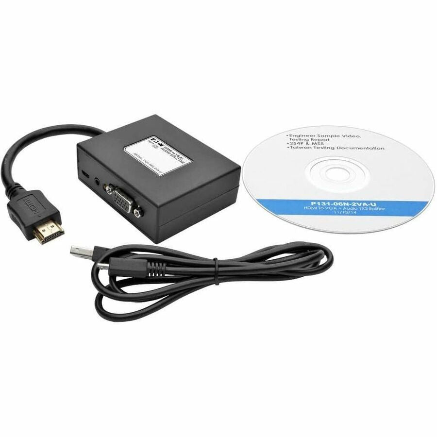 Eaton Tripp Lite Series HDMI to VGA and Audio Adapter, 6 in. (15.2 cm), Black, TAA — P131-06N-2VA-U