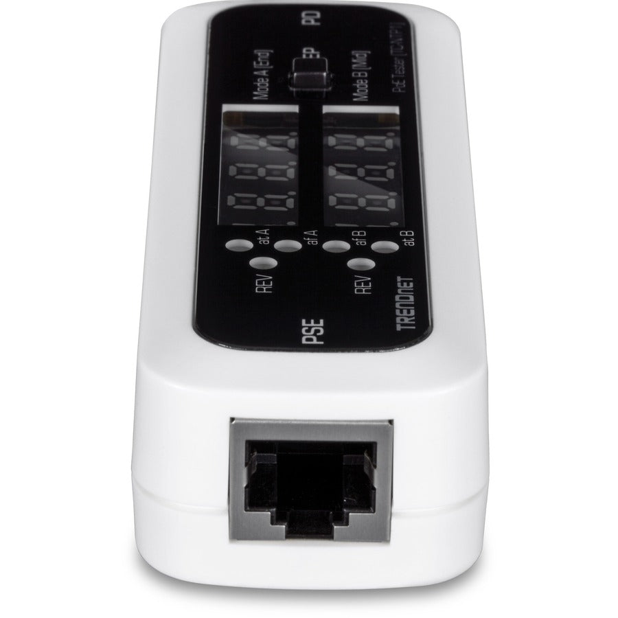 TRENDnet Inline PoE Tester, TC-NTP1, Tests 4PPoE, PoE+, PoE & Passive PoE Technology, Wattage, Voltage, Amperage, Polarity, LED Display, Battery-Free, Troubleshoot PoE Issues, IEEE 802.3af/at/bt — TC-NTP1