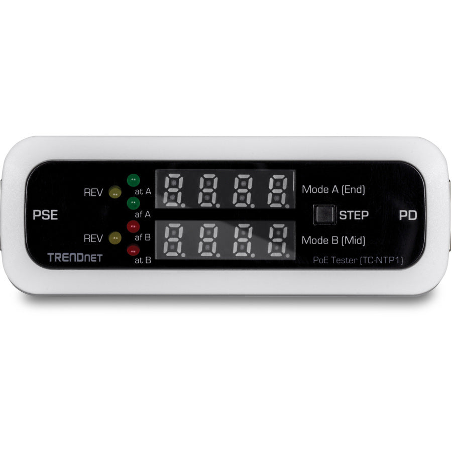 TRENDnet Inline PoE Tester, TC-NTP1, Tests 4PPoE, PoE+, PoE & Passive PoE Technology, Wattage, Voltage, Amperage, Polarity, LED Display, Battery-Free, Troubleshoot PoE Issues, IEEE 802.3af/at/bt — TC-NTP1