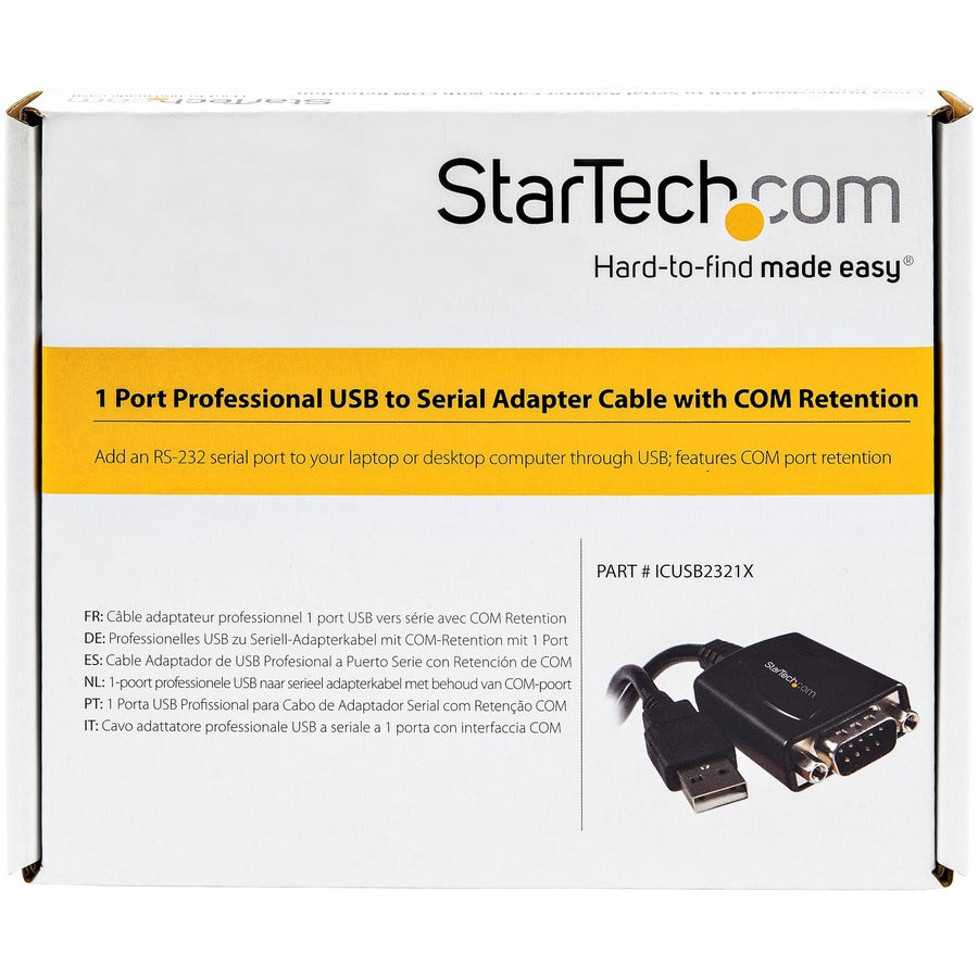 StarTech.com 1ft (30cm) 1-Port Professional USB to Serial Adapter Cable with COM Retention, USB to RS232 Adapter - TAA — ICUSB2321X