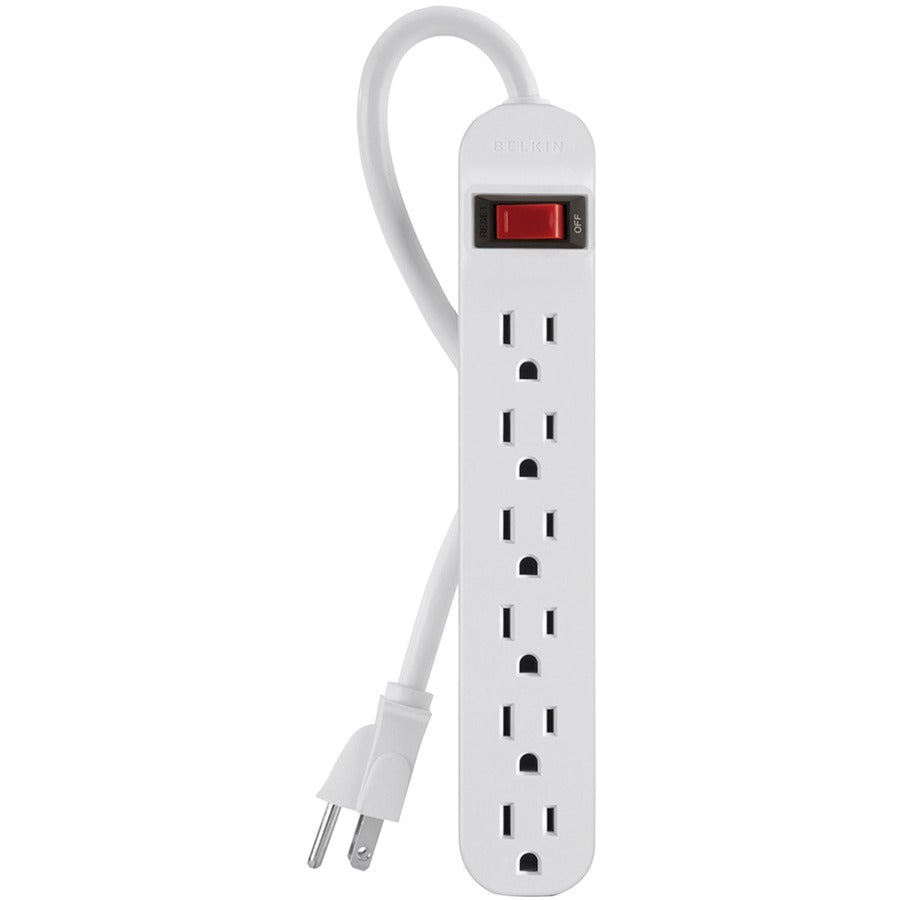Belkin 6-Outlet Power Strip - 3ft Cord - Straight Plug - On-Off Switch - White — F9P609-03