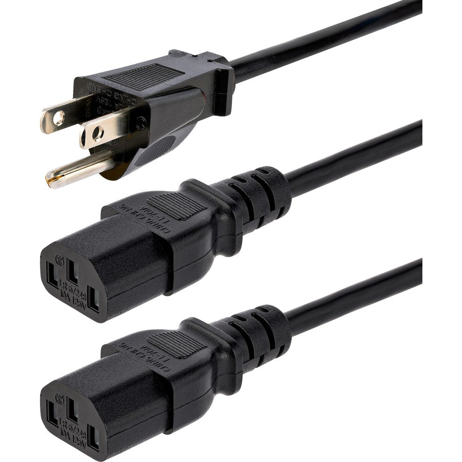 StarTech.com 10ft (3m) Computer Power Y Cord, NEMA 5-15P to C13, 10A 125V, 18AWG, Black Replacement PC Power Cord, TV/Monitor Power Cable — PXT101Y10