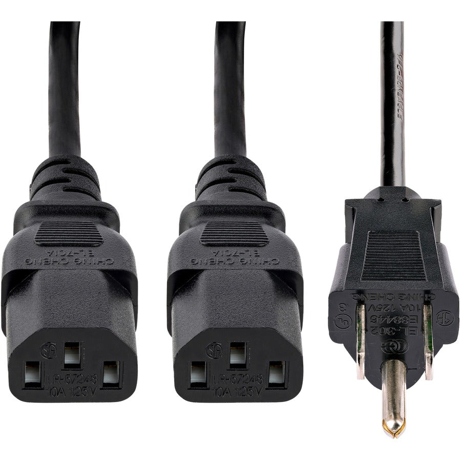 StarTech.com 10ft (3m) Computer Power Y Cord, NEMA 5-15P to C13, 10A 125V, 18AWG, Black Replacement PC Power Cord, TV/Monitor Power Cable — PXT101Y10