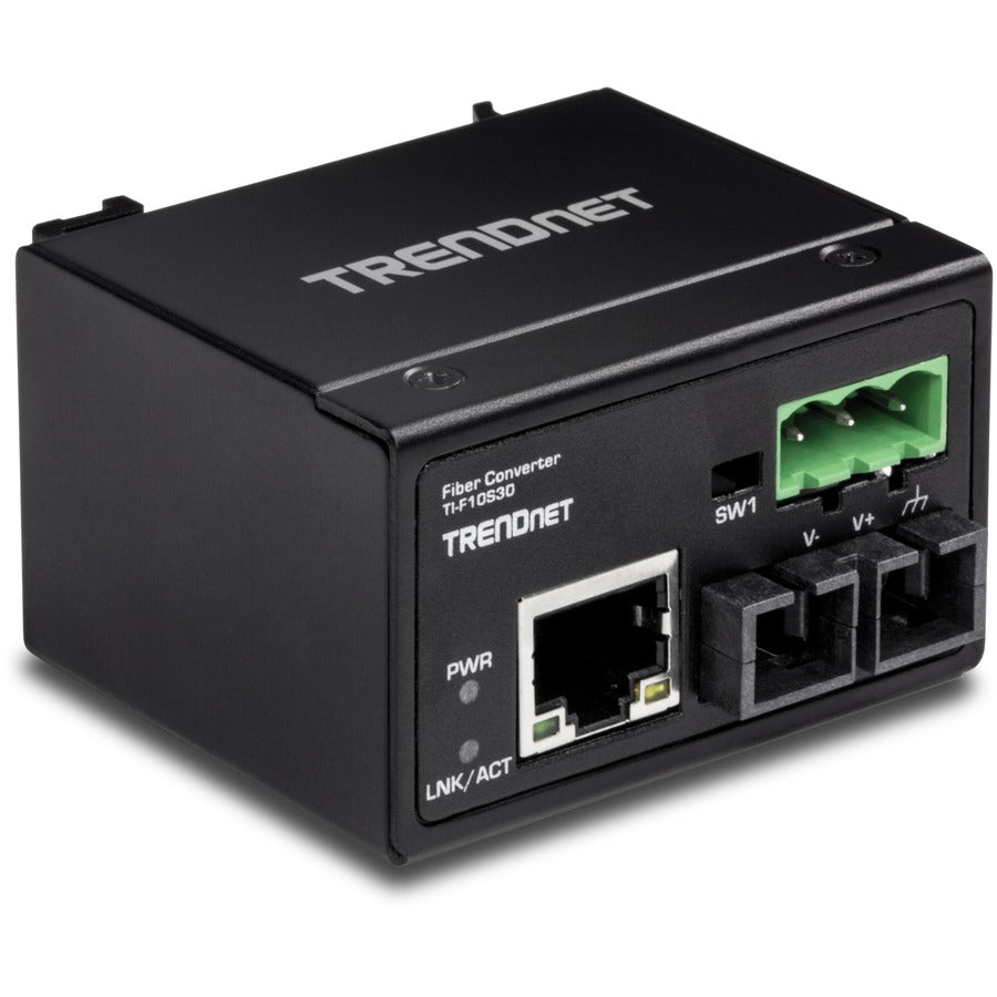 TRENDnet Hardened Industrial 100Base-FX Single-Mode SC Fiber Converter, (30 km, 18.6 Miles), IP40 Rated Housing, TI-F10S30,Lifetime Protection,Black — TI-F10S30