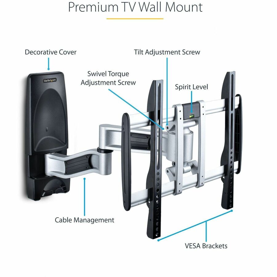 StarTech.com Articulating TV Wall Mount, VESA Wall Mount TV Bracket for 65 inch/99lb/Curved TVs, Corner Adjustable Low Profile Wall Mount — TV-WALL-MOUNT-65FS
