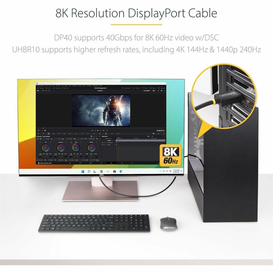 StarTech.com 3ft DisplayPort 2.1 Cable, VESA Certified DP40 DisplayPort Cable w/UHBR10/HDR/DSC 1.2a/HDCP 2.2, 8K 60Hz, DP 2.1 Cord — DP21-3F-DP40-CABLE