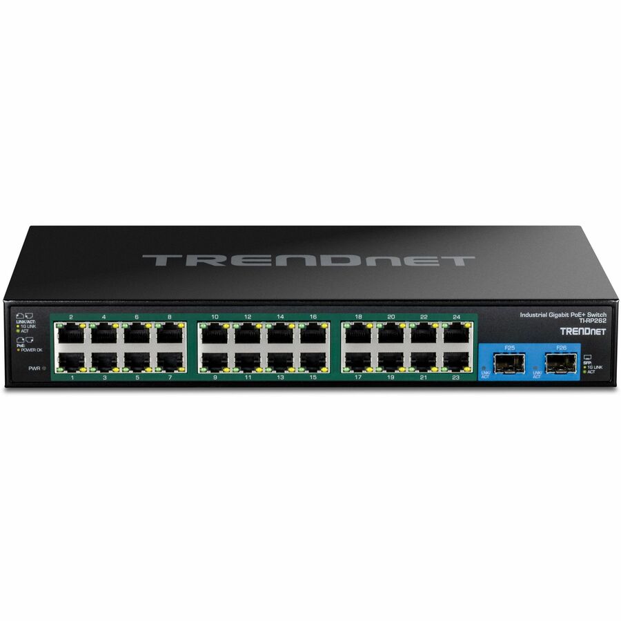 TRENDnet 26-Port Hardened Industrial Gigabit PoE+ Rackmount Switch — TI-RP262