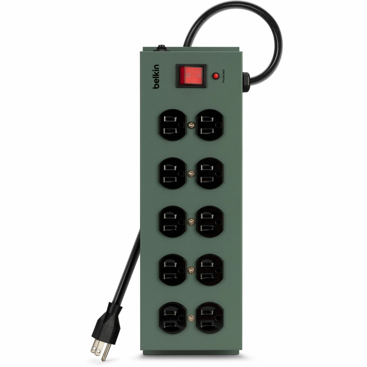 Belkin 10-Outlet Metal Surge Protector - 15ft Cord - Straight Plug - 885J - On-Off Switch - Green (5-pack) — F9D1000-155PK