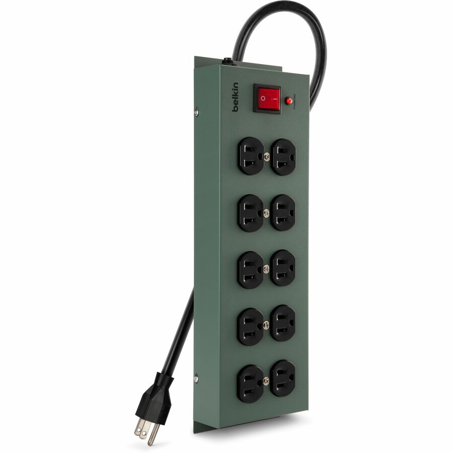 Belkin 10-Outlet Metal Surge Protector - 15ft Cord - Straight Plug - 885J - On-Off Switch - Green (5-pack) — F9D1000-155PK