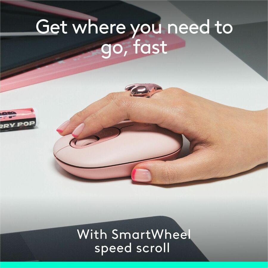 Logitech POP Mouse, Compact and Portable Wireless Bluetooth Mouse With Programmable Buttons and Quiet Clicks, Easy-Switch Between up to 3 Devices, Rose — 910-007409