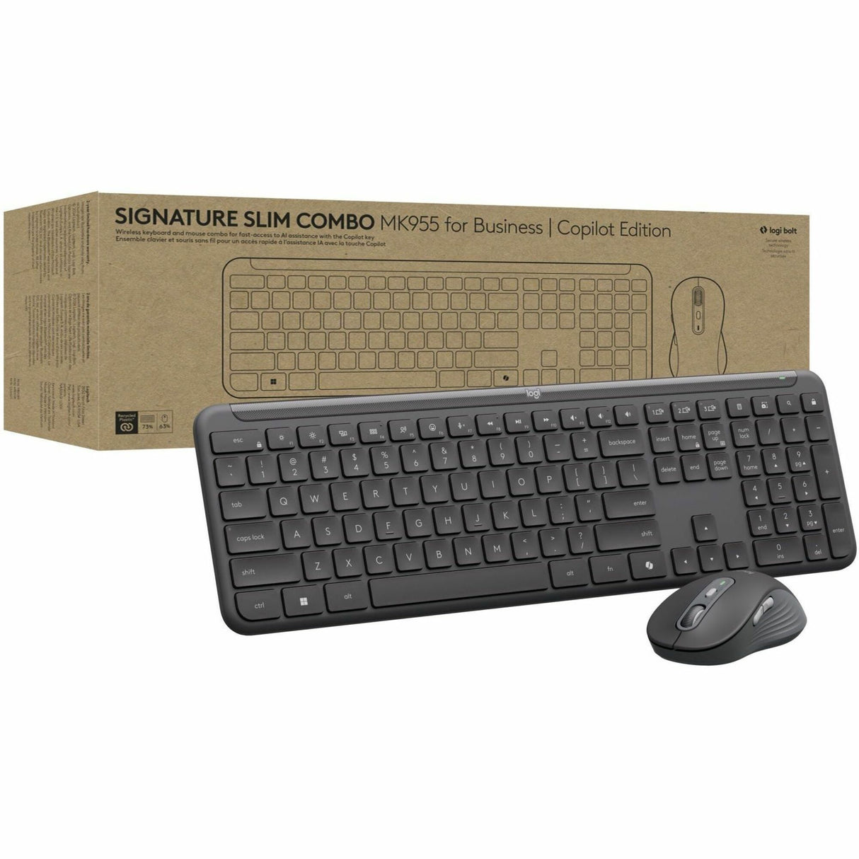 Logitech Signature Slim MK955 Combo for Business, Copilot Edition, Wireless Keyboard and Mouse, Graphite — 920-013271