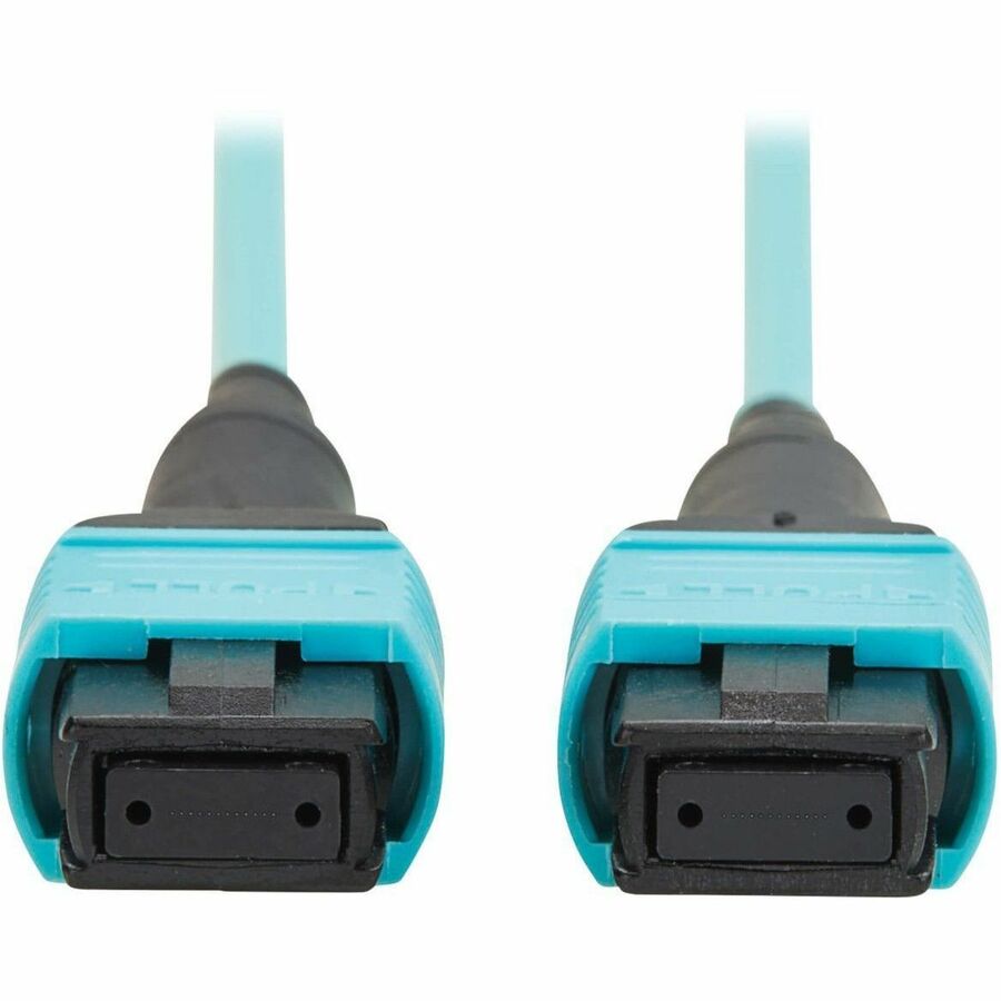 Eaton Tripp Lite Series 100G Multimode 50/125 OM4 Fiber Optic Cable (12F MPO/MPO-PC F/F), Type-B Polarity, OFNP, Aqua, 10 m (32.8 ft.), TAA — N845B-10M-12TAA