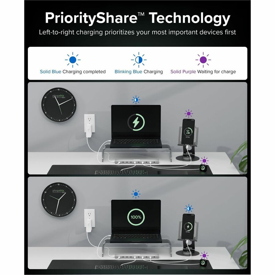 Plugable 10 Port USB C Charging Station, Up to 100W Charger for Multiple Devices with Priority Charging — PS-10CC