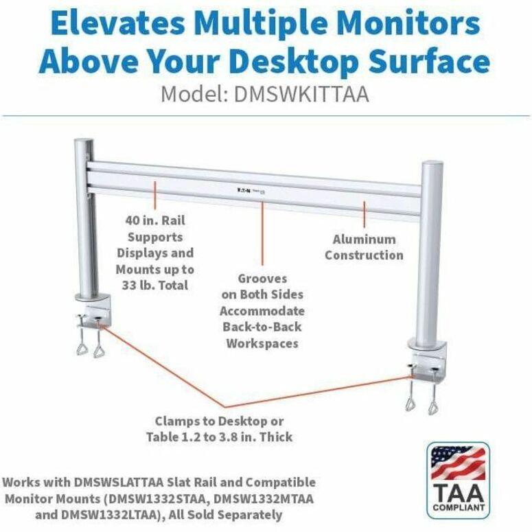Eaton Tripp Lite Series Slat Rail with Posts for Slat Wall System, 40 in. (102 cm), TAA — DMSWKITTAA
