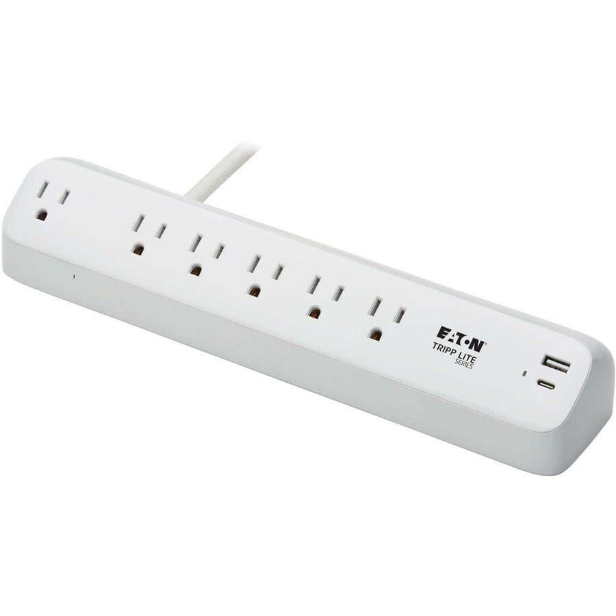Eaton Tripp Lite Series Protect It! 6-Outlet Surge Protector with USB-A and USB-C Charging Ports - 5-15R Outlets, 900 Joules, Desk Clamp, 6 ft. (1.8 m) Cord, White — TLP66UCLAMP