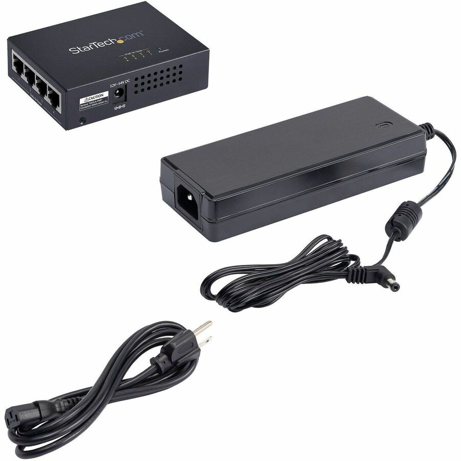 StarTech.com 4-Port Gigabit Midspan, PoE+ Injector, 802.3at & 802.3af, Wall-Mountable Power over Ethernet Midspan, TAA Compliant — POEINJ4G-US