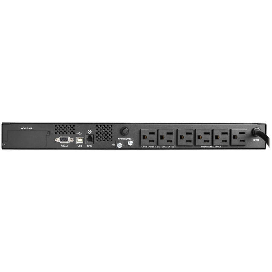 Eaton Tripp Lite Series 500VA 300W 120V Line-Interactive UPS - 6 NEMA 5-15R Outlets, USB, DB9, Network Card Option, 1U Rack/Tower — SMART500RT1U