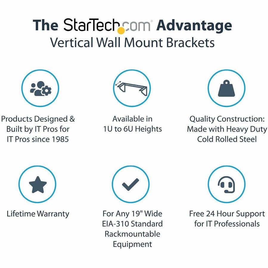 StarTech.com 2U 19in Steel Vertical Wall Mount Equipment Rack Bracket — RK219WALLV