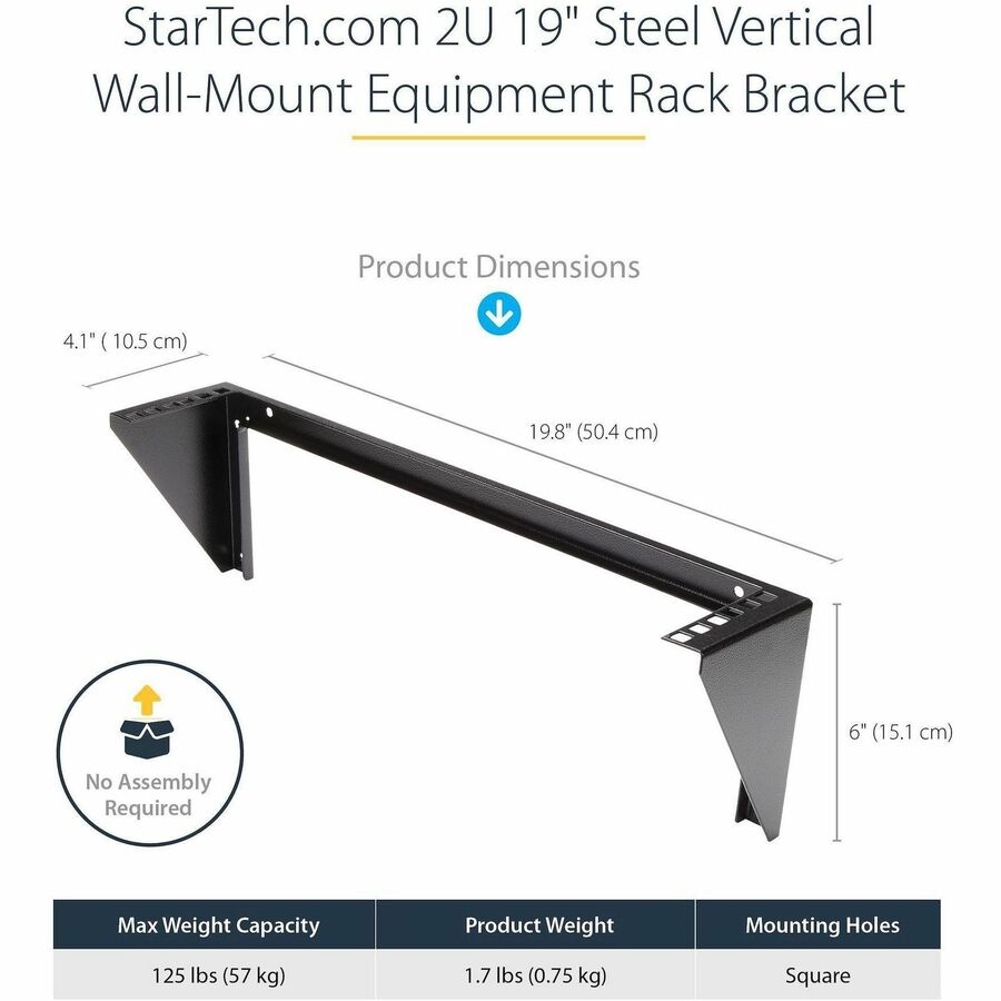 StarTech.com 2U 19in Steel Vertical Wall Mount Equipment Rack Bracket — RK219WALLV