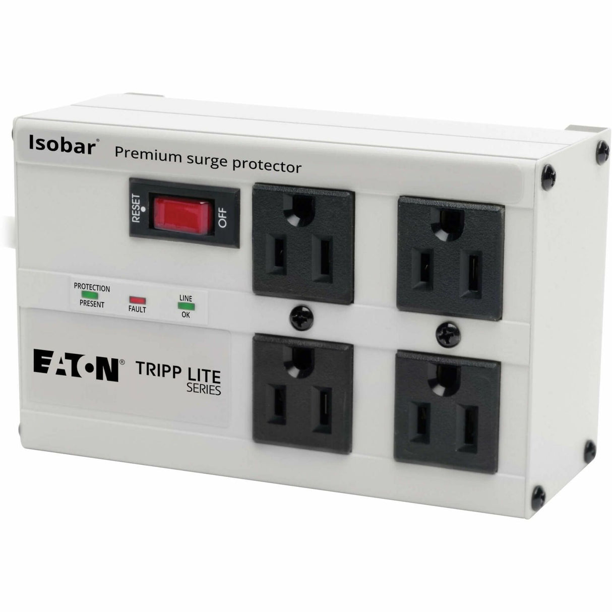 Eaton Tripp Lite Series Isobar 4-Outlet Surge Protector, 6 ft. Cord with Right-Angle Plug, 3330 Joules, Diagnostic LEDs, Metal Housing — ISOBAR4ULTRA