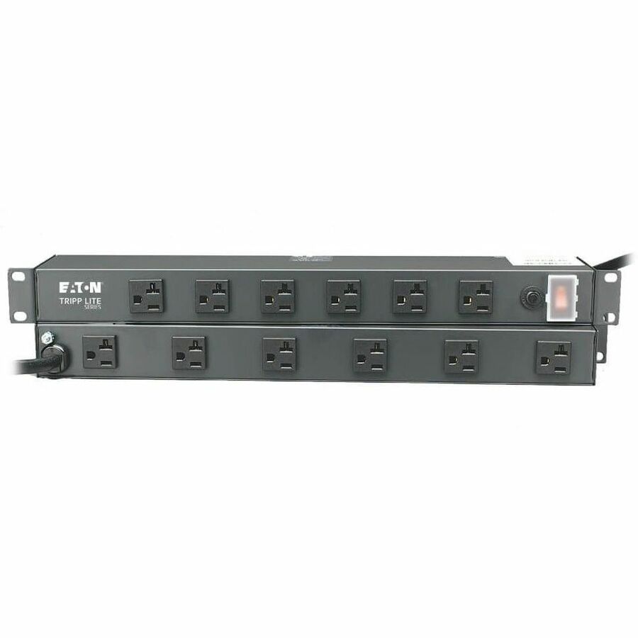 Eaton Tripp Lite Series 1U Rack-Mount Power Strip, 120V, 20A, L5-20P, 12 Outlets (6 Front-Facing, 6-Rear-Facing) 15 ft. (4.57 m) Cord — RS-1215-20T