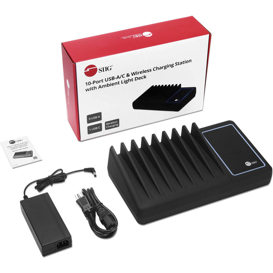 SIIG 10-Port USB-A/C & Wireless Charging Station With Ambient Light Deck — AC-PW1H11-S1