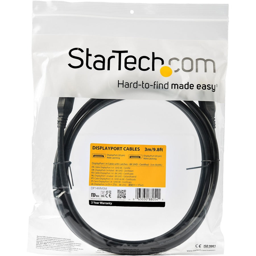 StarTech.com 3 m VESA Certified DisplayPort 1.4 Cable - 8K 60Hz HBR3 HDR - 10 ft Super UHD 4K 120Hz - DP to DP Video Monitor Cord M/M — DP14MM3M