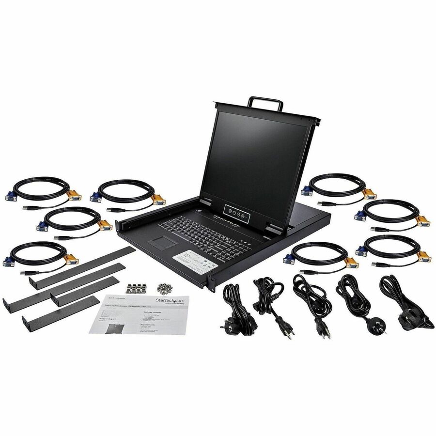 StarTech.com 8 Port Rackmount KVM Console w/ Cables - Integrated KVM Switch w/ 19" LCD - 1U LCD KVM Drawer 50000 MTBF - USB + VGA Support — RKCONS1908K