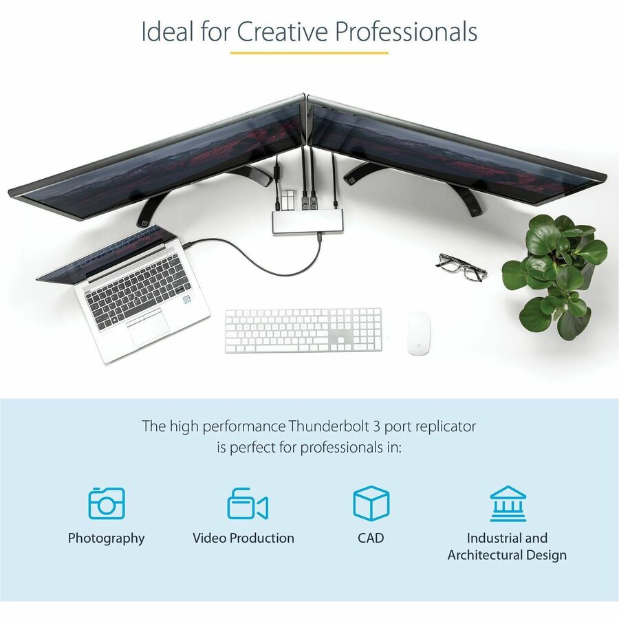 StarTech.com Thunderbolt 3 Dock, Dual 4K 60Hz Monitor TB3 Docking Station with DisplayPort, HDMI & 1080p VGA, 85W Power Delivery, TAA — TB3DK2DHV
