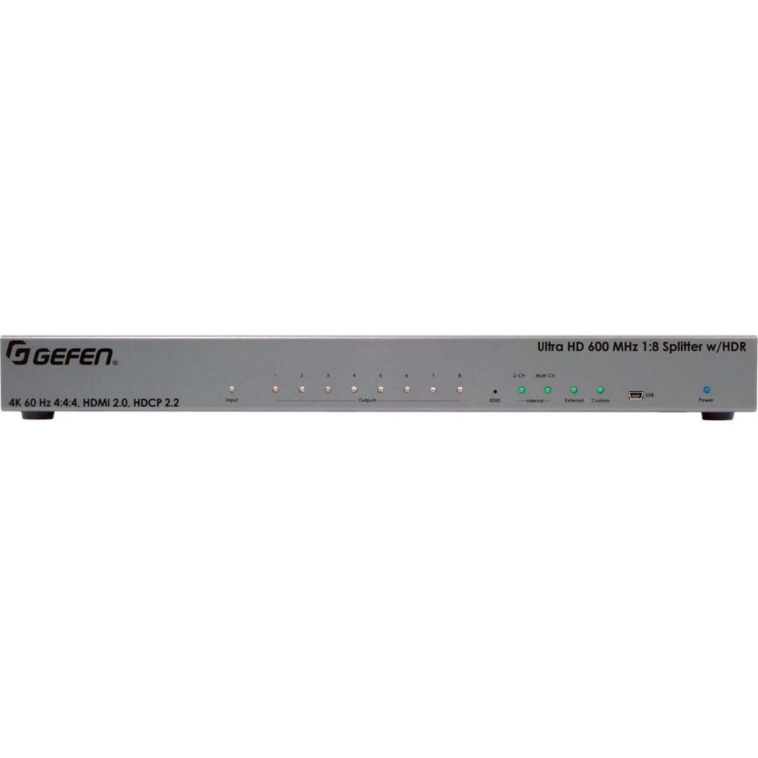 Gefen 4K Ultra HD 600 MHz HDMI Splitter, 8x Ultra HD Display, 4K 60Hz, HDR, Deep Color, HDCP 2.2, Dolby Atmos, DTS-X, 3D Pass-Through, Cascading, EDID Management, Audio Control, Video Distribution — EXT-UHD600-18
