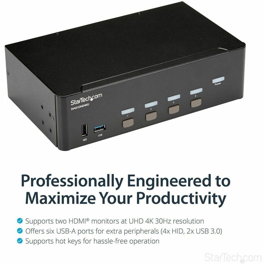 StarTech.com 4 Port HDMI KVM Switch - 4K 30Hz - Dual Display — SV431DHD4KU