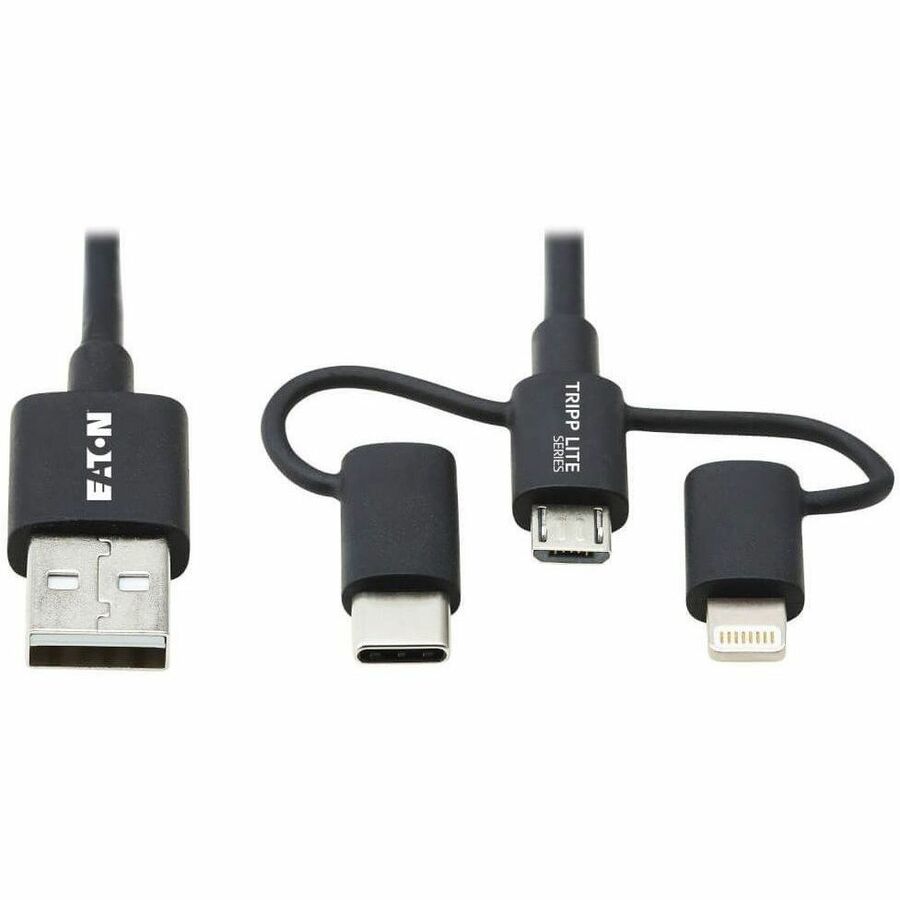 Eaton Tripp Lite Series Universal USB-A to Lightning, USB Micro-B and USB-C Sync/Charge Cable (M/3xM), MFi Certified, Black, 6 ft. (1.8 m) — M101-006-LMC-BK
