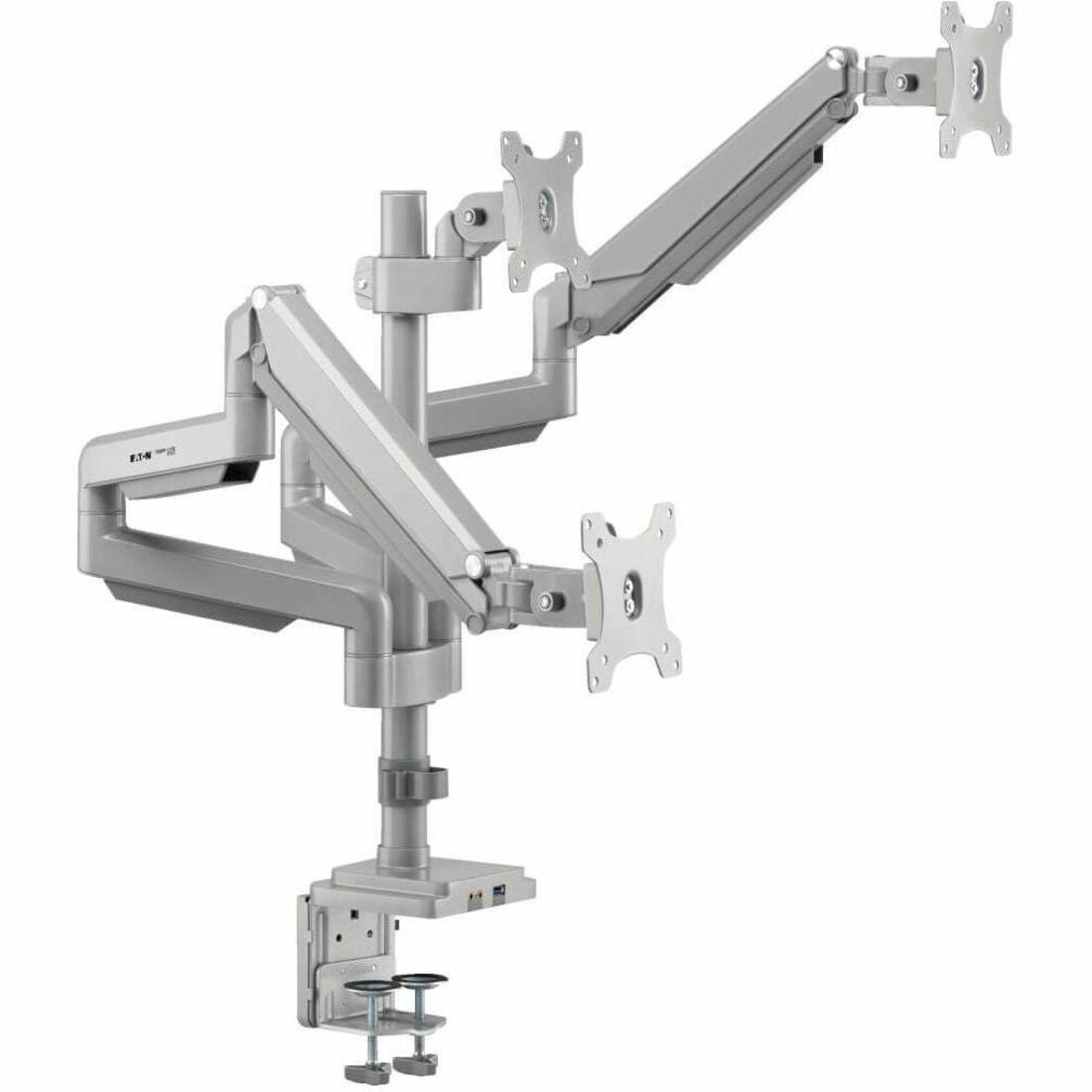 Eaton Tripp Lite Series Triple-Display Gas-Spring Flex-Arm Desktop Clamp and Grommet for 17" to 30" Flat-Screen Displays - USB and Audio Ports, Aluminum — DDR1730TAL