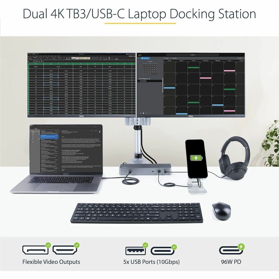 StarTech.com USB C Docking Station for MacBook Pro/Air-M1/M2/M3/M4 (Thunderbolt Compatible) - Dual HDMI/DisplayPort, 96W Power Delivery — TB3CDK2DH