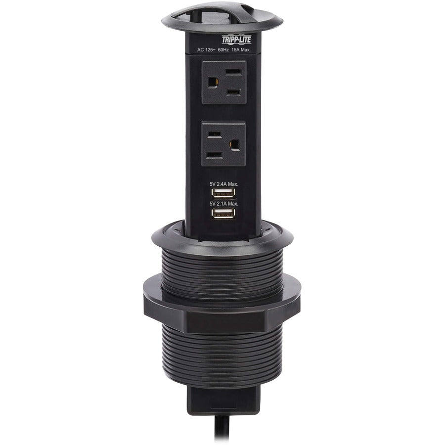 Eaton Tripp Lite Series Power It! 2-Outlet Pop-Up Power and Charging Dock - 2x USB-A, 6 ft. Cord, Antimicrobial Protection, Black — PS22POPAM