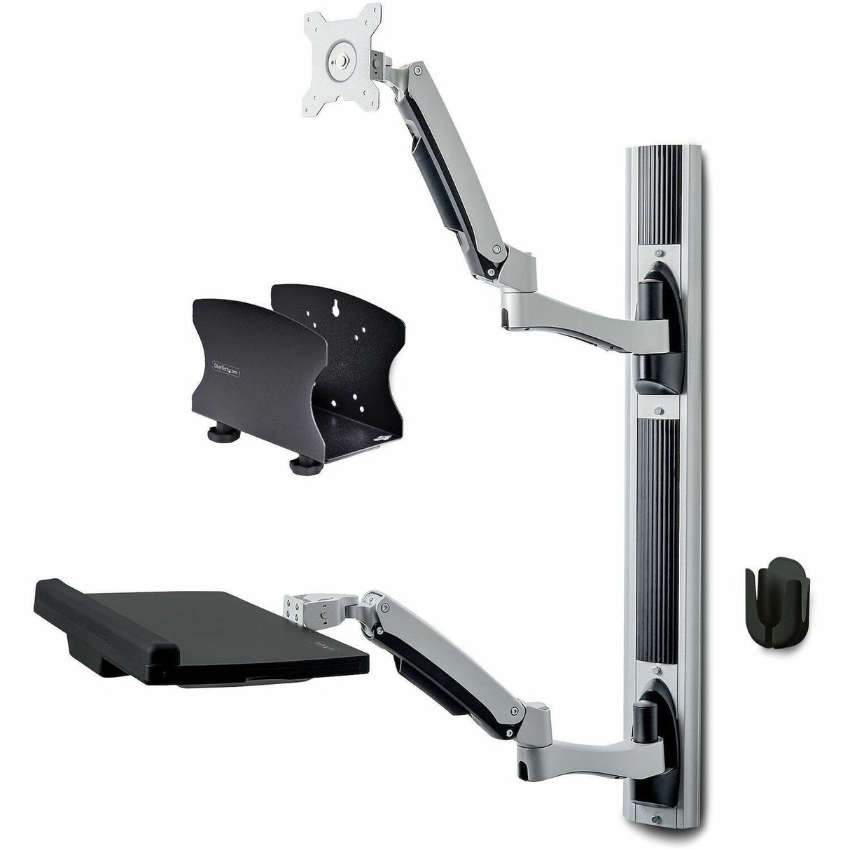 StarTech.com Wall Mount Workstation, VESA Mount 22lb/10kg, Fully Articulating Monitor Mount & Keyboard Tray, Standing Desk w/PC Bracket — 2PASTSC-WALL-MOUNT